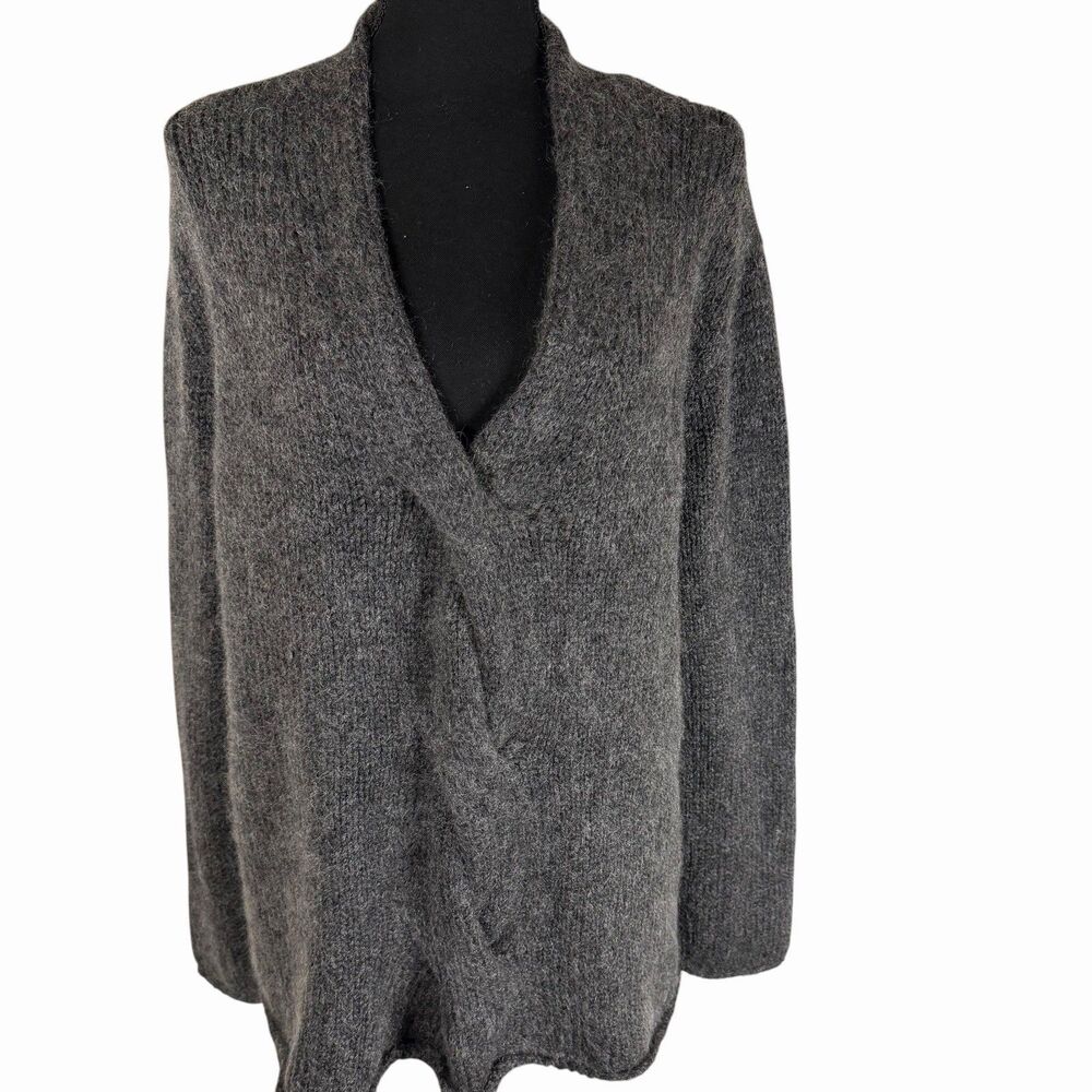 EILEEN FISHER Gray KNIT Wool Mohair Gray Chunky V-Neck Sweater Oversized XL